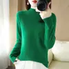 Color sólido envío directo prenda de punto una pieza para mujer otoño e invierno nueva llegada suéter de punto capa base suéter holgado sección corta cuello semialto engrosado