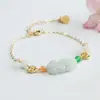 Pulsera de Jade Natural de Grado A con Pixiu para Mujer, Joyería de Jade Birmano S2120803