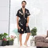 Ropa de Casa Caliente Transfronteriza Verano Pijama de Pareja Pijama de Seda Pijama de Verano para Mujer Manga Corta Shorts Bata de Baño para Hombre
