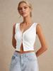 2026 Verano Estilo Europeo y Americano Sencillo Cuello en V Sin Mangas Ajustado Corto Poliéster Camiseta para Mujer Color Sólido Estilo Pulóver