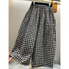 Pantalones casuales de cuadros estilo coreano de talla grande para mujer, delgados de verano, elásticos, de cintura alta, cropped, modernos