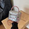 Bolsa Mini Feminina 2025 Primavera Nova Moda Bolsa Transversal de Corrente Rômbica Bolsa Balde Quadrada Simples