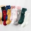 Calcetines para Bebé Estilo Primavera y Otoño, Calcetines hasta la Rodilla con Lazo Grande, Calcetines Rosa Princesa, Calcetines Florales para Bebés Niñas, Calcetines de Media Pantorrilla