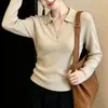 Tejido de punto con solapa para mujer, estilo nuevo de otoño, ajuste ceñido, capa interior, diseño de alta gama, sentido del diseño, camiseta base