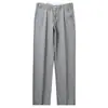 Pantalones largos casuales de negocios para hombre, de pierna recta, corte holgado, en color gris, hechos de algodón peinado, con tejido liso grueso y texturizado, y cintura media-alta, adecuados para otoño e invierno