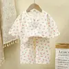 Conjunto de Ropa de Casa de Verano para Niños de Venta Caliente, Manga Corta para Niños y Niñas, Algodón Nube Delgado, Traje para Aire Acondicionado, Pantalones de Longitud Media, Pijama Casual