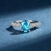 Anillo de Plata de Ley 925 con Corte Flor de Hielo de 3 Quilates Aguamarina Huevo de Paloma Circonia para Mujer, Estilo Oval Radiante Socialité Transfronterizo