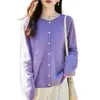 Cárdigan de punto cepillado, cuello redondo, sin costuras, para mujer, otoño/invierno, mezcla de lana y cachemira, suéter suave y cómodo, prenda de abrigo de manga larga