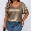 Camiseta de Manga Corta para Mujer, Color Sólido, Cuello en V, Corte Holgado, Nueva Colección Primavera/Verano 2026, Sitio Independiente de Amazon Transfronterizo Europeo y Americano