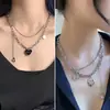 Collar de Corazón de Píxeles Negros de Aleación para Mujer Ins Hip-Hop Diseño de Nicho Cadena Versátil de Doble Capa para Clavícula