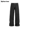 Jeans Retrô Americano Cinco Botões Original Denim Solto Perna Reta Peso Pesado Rígido Marca Tendência Unissex Lavado Perna Larga Calça Longa