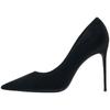 2026 Primavera e Outono Novos Sapatos de Salto Alto Pretos Femininos Salto Fino Bico Fino Celebridade da Internet Sapatos de Trabalho Veludo Estilo Francês Salto Baixo Sapatos de Salto Único Verão
