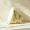 Taza de Té Pequeña Amarilla Albaricoque Estilo Dinastías Tang y Song con Pie Alto y Boca de Flor, Juego de Té Kung Fu, Taza de Cata de Té Osmanthus de Color Bajo Esmalte, Taza de Té para el Hogar