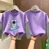 Camiseta de manga larga para niño 2026 nuevo modelo, camiseta de niño estilo dos piezas con caricaturas, ropa de otoño para niños, camiseta básica de algodón puro