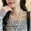 Collar Retro Bohemio Colorido con Cuentas de Concha para Mujer Estilo Étnico de Nicho Cadena Larga Versátil para Suéter Accesorios