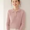 Suéter con Cuello Polo y un Diseño Femenino de Cuello Solapa, Suéter de Cachemira, Camiseta Básica de Punto Suave Casual de Nicho para Otoño e Invierno