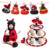 DT029 Soporte para pastel con temática de mariquita de siete estrellas, suministros para fiestas de cumpleaños, mesa desechable para pastel de tres capas