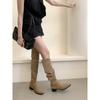 Botas Largas de Tacón Grueso con Punta Aguda Color Caqui para Mujer, Botas Altas hasta la Rodilla, Botas de Caña Alta, Botas de Monta para Mujer