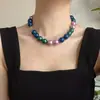 Collar de Cadena para Clavícula de Perla de Cristal Artificial Redonda de Partícula Grande Retro Morandi de Alta Calidad con Resorte de 16 mm
