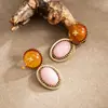 Pendientes Ovalados Geométricos de Resina de Color Contrastante Estilo Retro Ins Pendientes Colgantes de Moda de Gama Alta de Nicho Europeo y Americano Accesorios de Pendientes de Personalidad para Mujeres