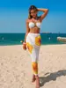 2026 Europeu e Americano Novo Sexy Cor Pura Feminino Saia Longa Biquíni de Três Peças Praia Feminino Roupa de Banho Bikini Transfronteiriça