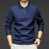 Camisa Polo de Color Sólido de Manga Larga Transfronteriza para Hombre Otoño Nuevo Cuello Solapa Simple Casual de Negocios Camiseta Básica para Hombre