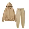 Conjunto Esportivo Cor Lisa Unissex Casual Primavera e Outono Cardigã com Capuz Quente Blusa de Moletom Calça de Moletom Conjunto de Outono