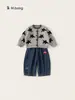 Bangxuan Huzhou Zhili Ropa Infantil Conjunto para Niñas Suéter Cardigan Estrella Pantalones Acampanados de Mezclilla Conjunto de Dos Piezas para Niños Nuevas Llegadas