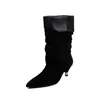 Botas de tobillo convertibles de cuero para mujer, elegantes botas nuevas de punta fina con tacón de aguja de caña alta
