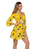Transfronteiriço Feminino Europeu e Americano Primavera e Outono Vestido Estampado Wrap-up Lace-up Manga Trompete Irregular Saia com Babados