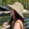 Nuevo Sombrero de Pescador Casual Versátil de Color Sólido con Cordón para Mujer de Verano para Exteriores Protección Solar Ala Ancha Sombrero de Sol Venta al por Mayor