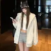 Sudadera con Capucha Popular de Principios de Otoño para Mujer, Corte Holgado, Hombro Caído, Top Básico Casual, Chaqueta Negra Versátil con Cremallera