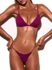 Bikini de Tres Puntos Cruzado Nuevo de Color Múltiple Europeo y Americano para Mujer, Sexy, Chica Caliente, de Tirantes, Espalda Descubierta, Color Puro