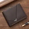 Billetera Nueva para Hombre Billetera Corta para Hombre Billetera Juvenil Simple de Moda Multitarjeta Patrón Lichi Costuras Horizontales