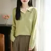 Cárdigan de Punto Fino de Lana con Solapa Estilo Coreano para Mujer, Cuello Polo, Manga Larga, Versátil, Suéter Top Casual Elegante, Nuevo Estilo de Primavera