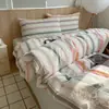 Estilo Ins, 100% algodão, tingimento em fio, algodão lavado, conjunto de cama de três peças, adequado para dormitórios estudantis, tamanho de cama de solteiro, macio e confortável