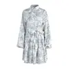 Vestido Corto de Manga Larga con Estampado de Tinta Lavada Transfronterizo Estilo Europeo y Americano Primavera 2025 Nuevo Cuello Alto Mangas de Farol Vestido de Corbata