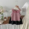 Chaleco Rayado con Cuello de Muñeca y Lazo Dianxi Verano Nuevo Estilo para Bebés Niñas, Falda Corta Simple y Fresca de Trabajo