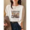 Camiseta blanca de algodón peinado de 260 g/m², corte holgado, manga larga para mujer, capa base adelgazante otoño/invierno, top de cuello redondo