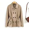 Abrigo Elegante de Piel de Oveja Estilo Old Money Ajustado para Mujer, Gabardina Elegante, Nuevo Modelo 26, Gabardina Corta de Doble Botonadura con Cuello de Solapa
