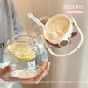 Taza Espacial Portátil de Plástico con Asa para Uso en Exteriores, Adecuada para Estudiantes Hombres y Mujeres, Botella de Agua de Gran Capacidad con Popote, Estilo Trendy Ins