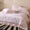 Juego de Cuatro Piezas de Algodón de Fibra Larga de Lujo Ligero de Gama Alta, Funda de Edredón Botonada de Borde Ancho 100% Algodón, Sábana Bajera de Algodón Puro, Ropa de Cama para Todas las Estaciones