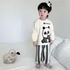 Traje de Algodão com Manga Longa e Gola Redonda Estilo Coreano para Meninos e Meninas, Primavera e Outono, Classe A, Algodão Cartoon para Casa, Pijama Infantil Amigo da Pele
