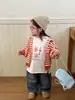 Chaqueta con Capucha de Cuerno para Uso Diario de Niñas Ningli Atuendo de Otoño Cárdigan Rayado de Bloques de Color con Cremallera Lindo de Dibujos Animados para Niños