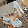 Zapatos de Moda Gruesos Europeos y Americanos de Comercio Exterior Transfronterizo para Mujer Talla Grande Estilo Étnico Tacón de Cuña Floral Zapatos con Hebilla