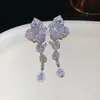 Pendientes de Hada de las Flores con Zircón Super Brillante, Pétalo, Hoja, Gota de Agua, Borla, Pendientes de Lujo, Lujo Ligero, Pendientes de Gama Alta para Mujer
