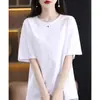 Algodão mercerizado com sensação de gelo, manga curta, verão, fino, cor sólida, básico, solto, plus size, modelador, gola redonda, top base para mulheres