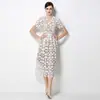 Comércio Exterior Transfronteiriço Moda Feminina Original Decote V Emagrecedor Vazado Renda Solúvel em Água Vestido de Comprimento Médio