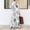 Vestido Longo Casual Simples de Algodão e Linho Estampado com Lapela de Manga Longa para Mulheres - Amazon Transfronteiriço