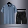 Terno esportivo masculino verão de meia-idade casual seda gelo de manga curta polo T-shirt shorts plus size quick-drying terno de duas peças